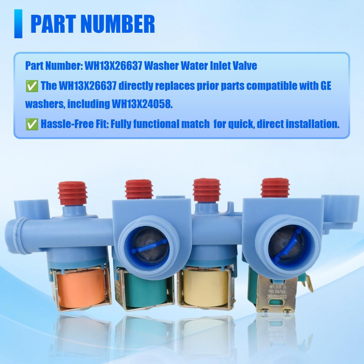 Wh13x24058 Water Inlet Valve For Ge Washers Gtw845csn0ws Gtw845csn1ws Gtw845csnws Replaces Ap6282070 Ps12171559 Wh13x26637