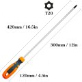 T20 Torx Screwdriver 12 In Extra Long Magnetic Star Driver S2 Steel With Ergonomic Non Slip Grip For Hard To Reach Areas Model