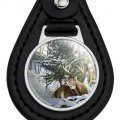 Graphics More Black Leather Deer In The Snow Keychain
