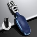 Blue Leather Aluminum Alloy Car Key Fob Cover Case Holder Shell For Tesla Model S 3 Y