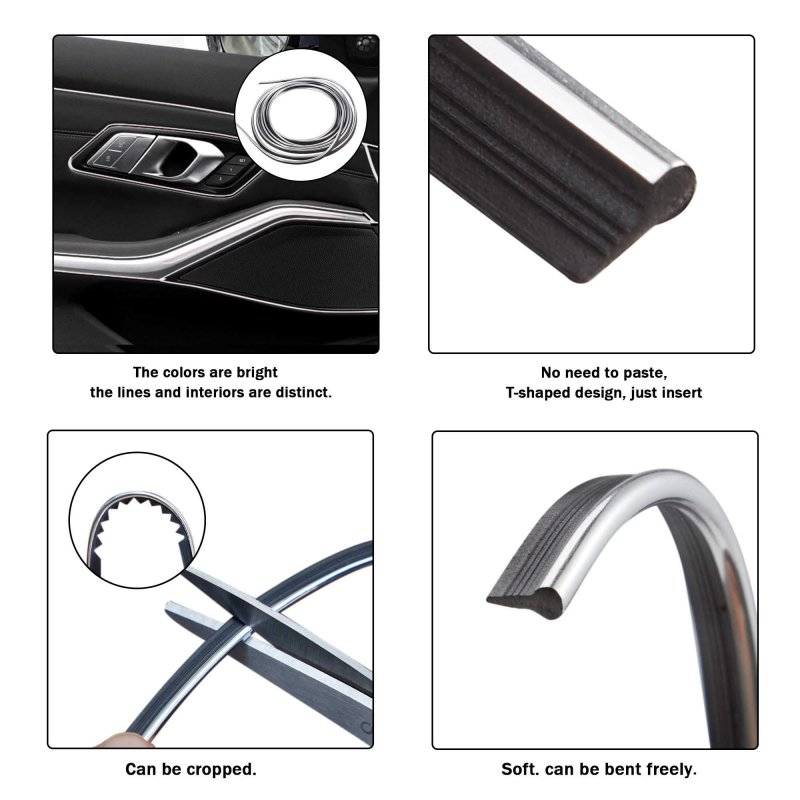 Tomall Car Interior Moulding Strip Decorative Filler Insert Strips 5m 16ft Flexible Electroplating Decoration Styling Dashboard