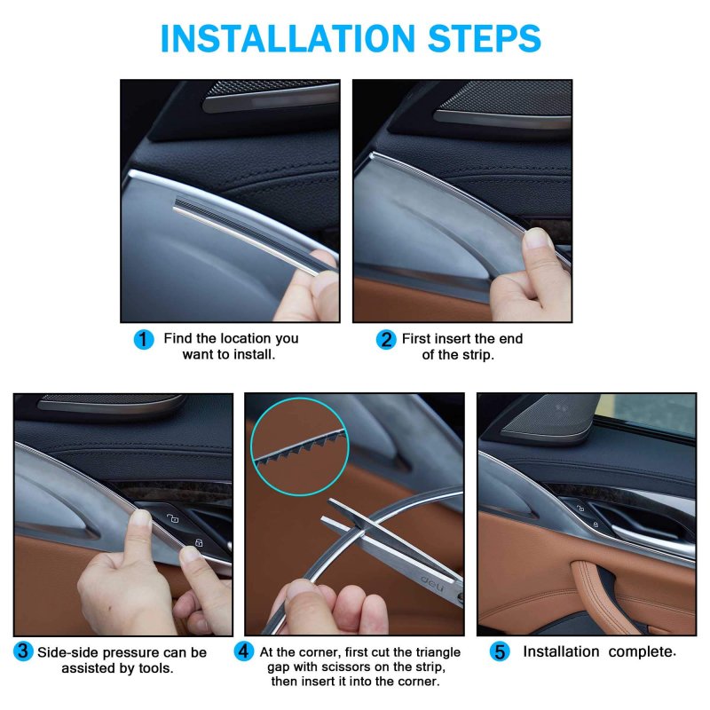 Tomall Car Interior Moulding Strip Decorative Filler Insert Strips 5m 16ft Flexible Electroplating Decoration Styling Dashboard