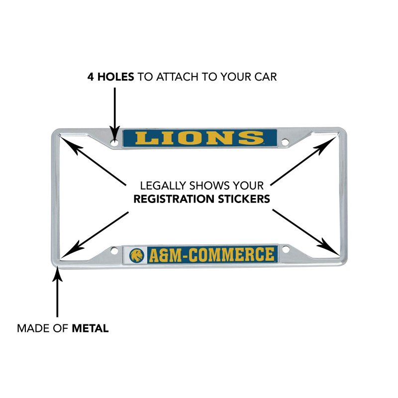 Texas A M University Commerce Tamuc Lions Metal License Plate Frame For Front Or Back Of Car Officially Licensed Mascot