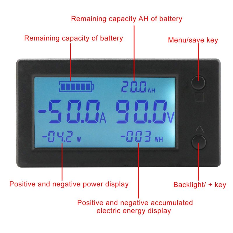 Battery Monitor Drok Amp Volt Power Watt Meter Dc 0-300v 200a Stn Lcd Display Panel Current Voltage Energy Capacity Ammeter