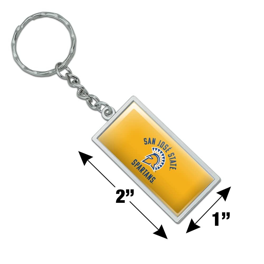 San Jose State University Spartans Logo Rectangle Keychain Chrome Plated Metal With Resin Top 2in X 1in