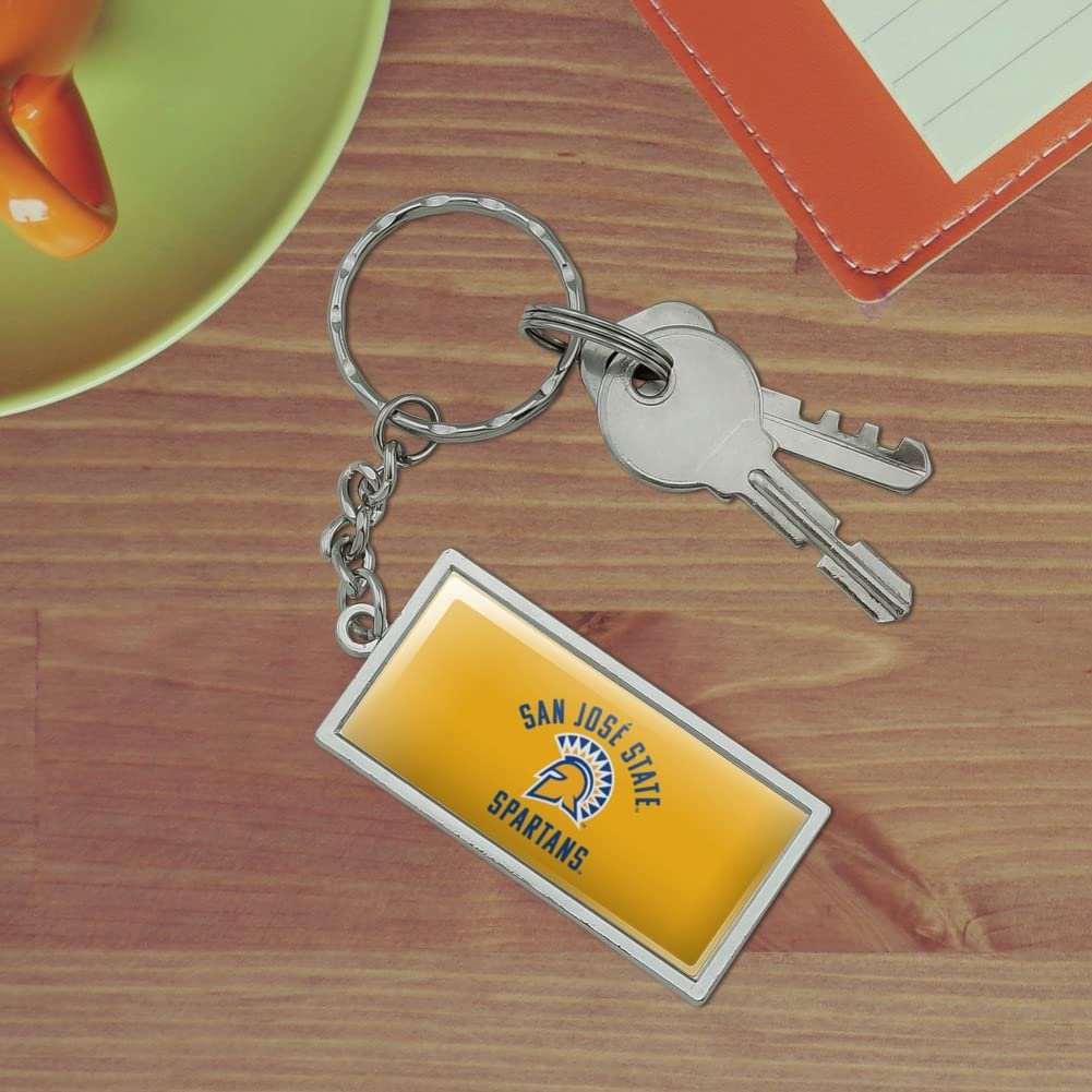 San Jose State University Spartans Logo Rectangle Keychain Chrome Plated Metal With Resin Top 2in X 1in