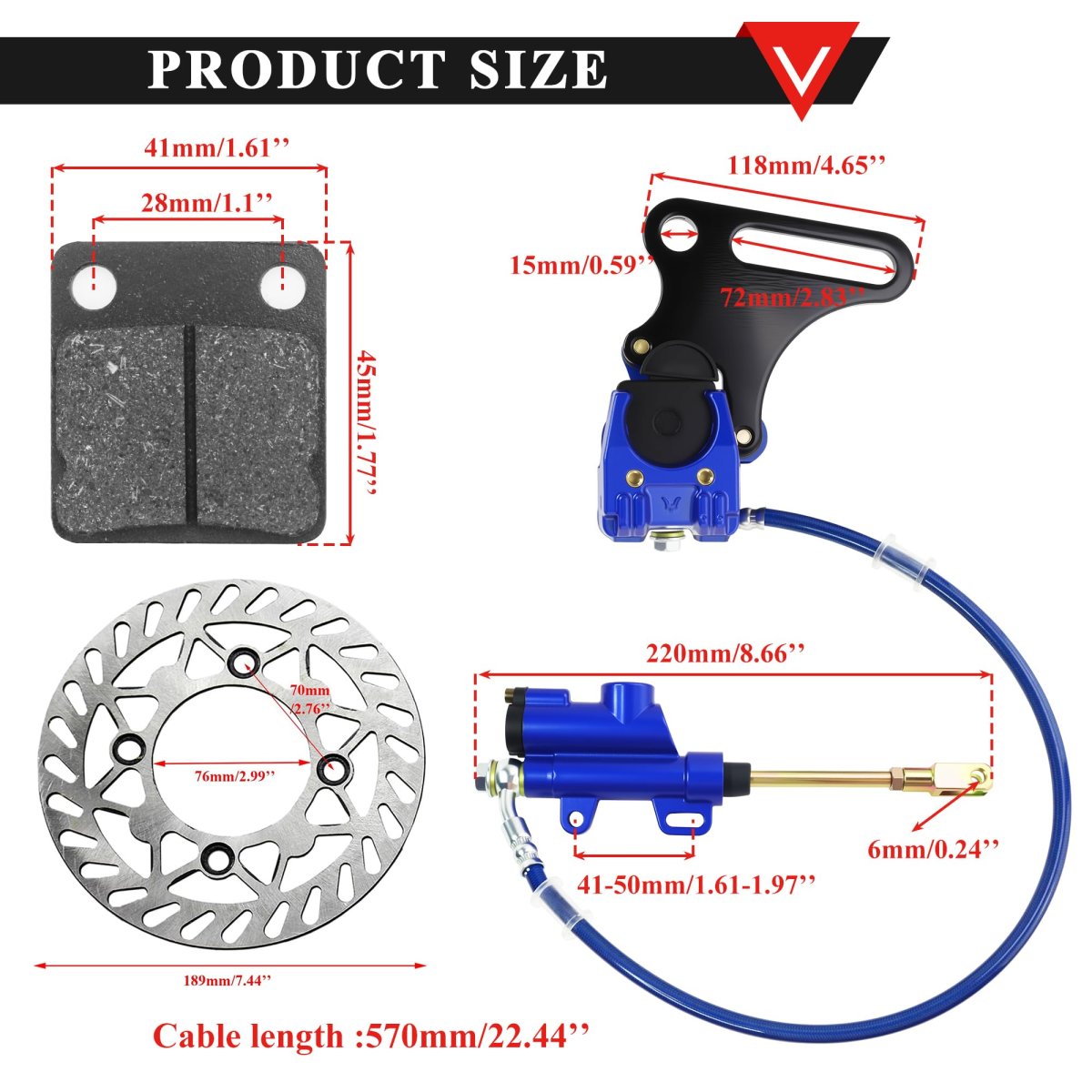 Hydraulic Disc Brake Caliper And Master Cylinder Assembly With 190mm 7 48in Rotor For 110cc 125cc Dirt Bike Pit Blue