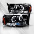 Dodge Ram 1500 02 03 04 05 25500 Projector Headlights W Halo Angel-eyes Pair Set Black 