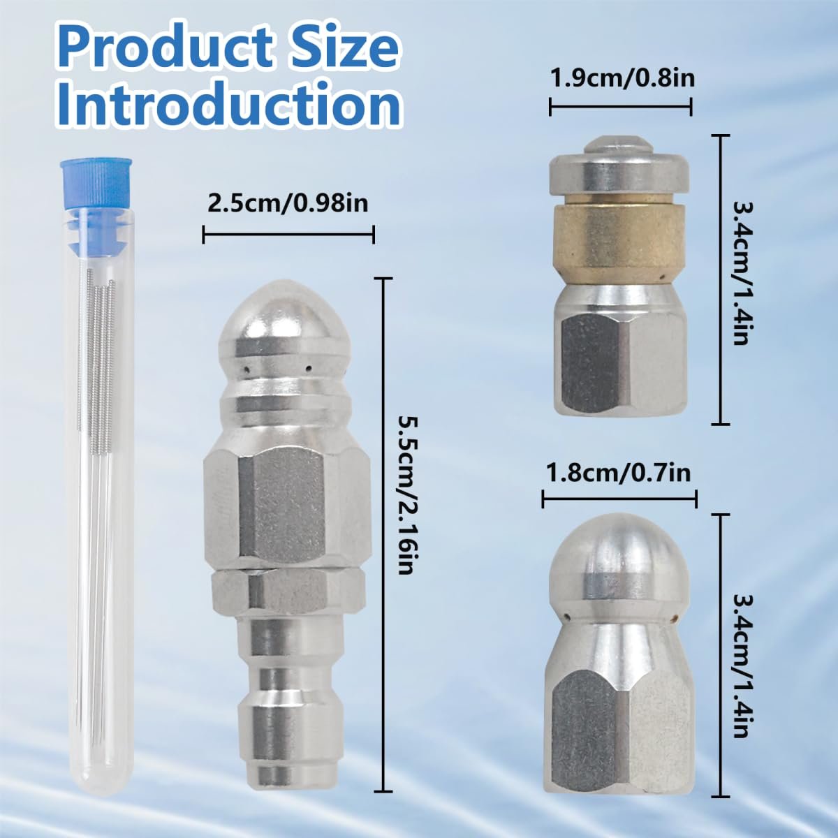 6 Piece Stainless Steel Sewer Jetter Nozzle Kit Rotating Button Nose Jet 1 4 In Quick Connect Drain Cleaning Accessories For