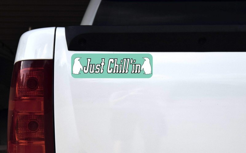 Stickertalk Just Chillin Penguin Vinyl Sticker 10 Inches By 3