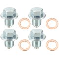 4 Set M12x1 25 Car Engine Oil Drain Plug With Washer 90341-12012 For Toyota Rav4 2001-2013 Steel Silver Tone 