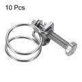Uxcell 10pcs Double Wire Hose Clamp 21-25mm Adjustable Stainless Steel Clips With M6 Bolt For Dust Collection Pump Pipe