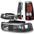 Compatible With Chevy Silverado Gmt800 2pc Pair Of Black Housing Headlight Clear Lens Led Tail Light