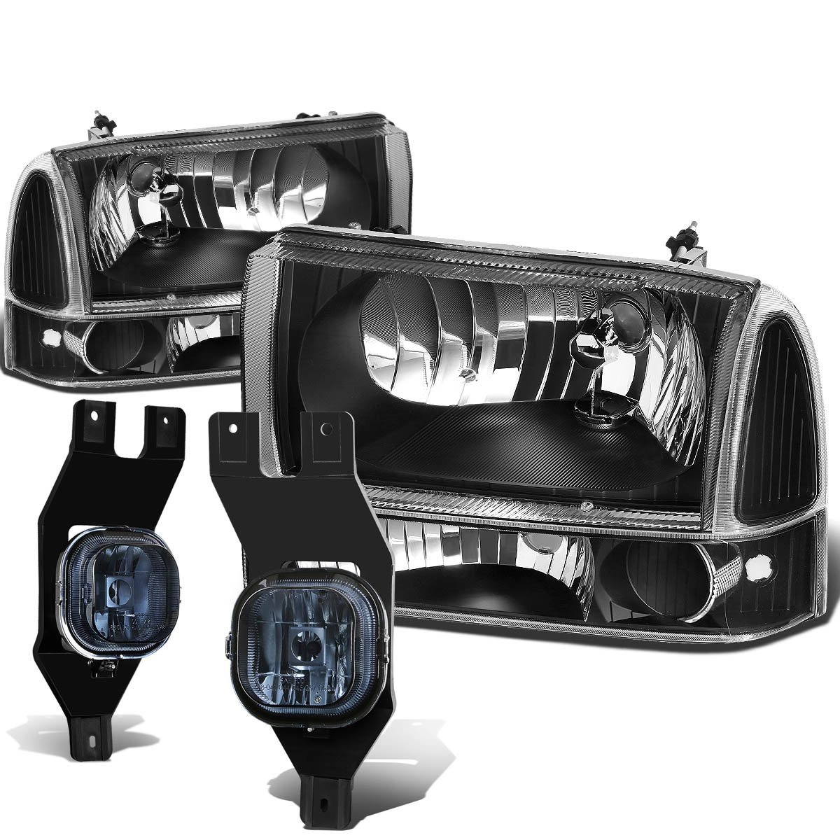 Ford Super Duty 4pcs Black Housing Clear Corner Headlights Smoked Lens Fog Lights Switch