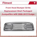Hecasa Front Hood Bumper Grille Replacement Shell Packaged Compatible With 2009-2012 Dodge Ram 1500 Chrome W O Lights