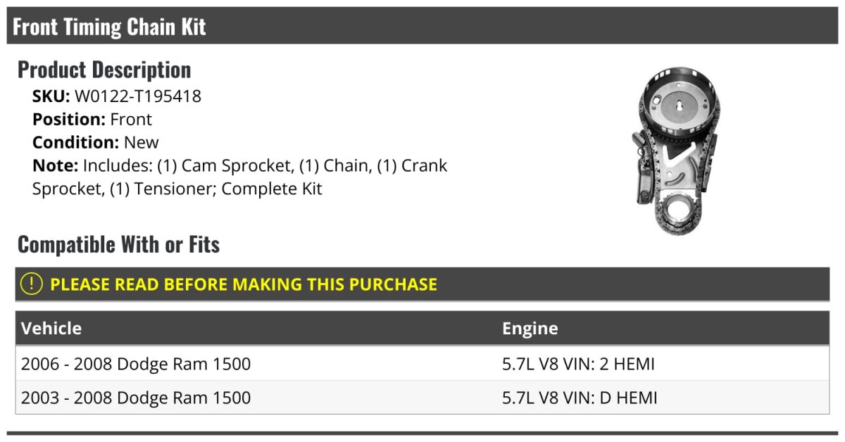 Front Timing Chain Kit 4-piece For 2003-2008 Dodge Ram 1500 5 7l V8