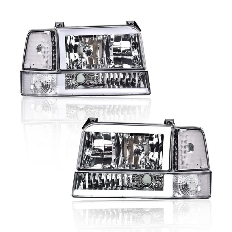 Led Drl Headlights For Ford Bronco F150 F250 F350 1992-1996 Bumper Headlamp Cleara Lensa Chrome Housinga Cleara Reflector