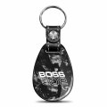 Ipick Image For Ford Mustang Boss 302 Led Printed On Real Black Forged Style Carbon Fiber Tear-drop Shape Key Chain Keychain