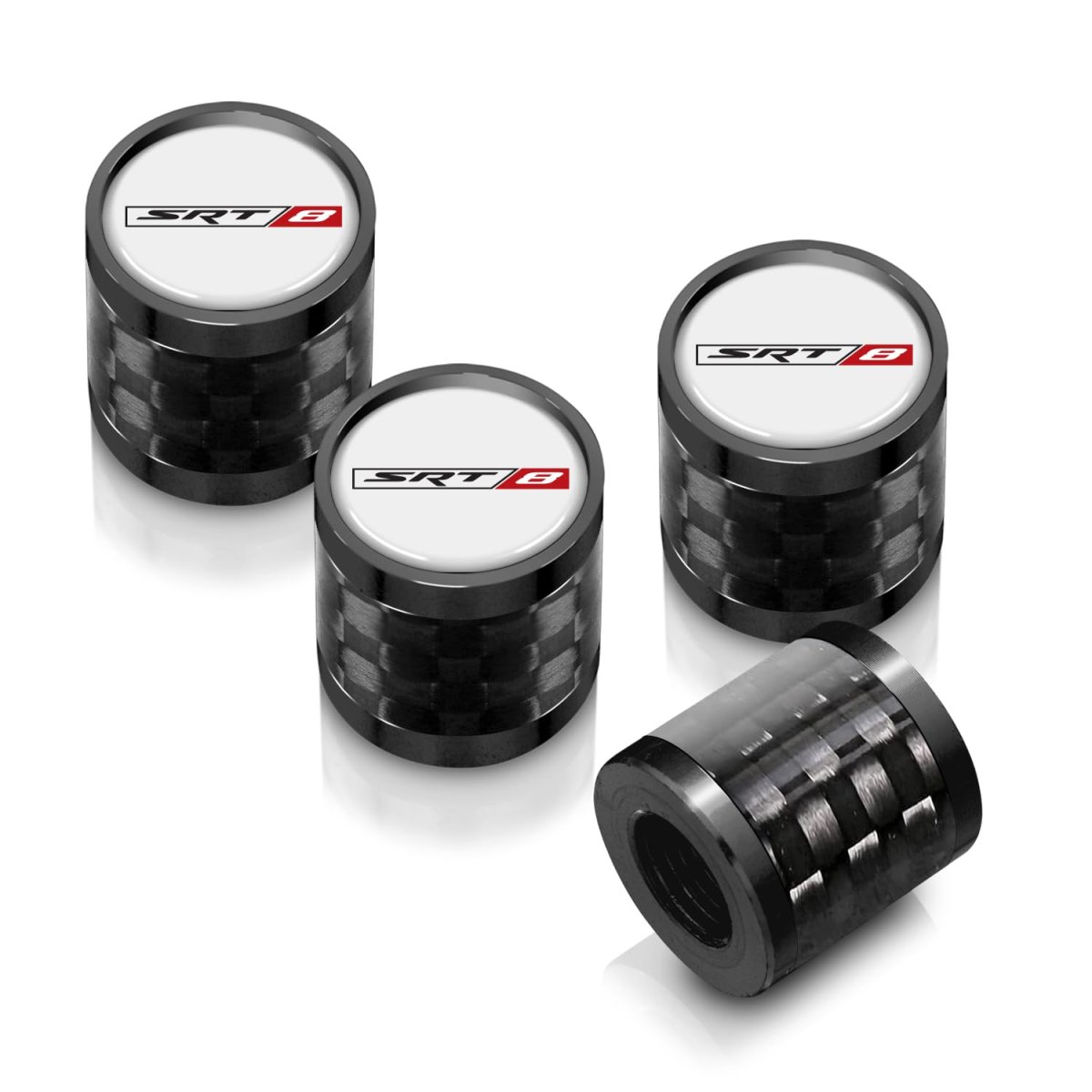 Dodge Srt-8 Logo In White On Real Carbon Fiber Barrel Black Aluminum Tire Valve Stem Caps