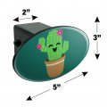 Cute Cactus In Pot With Pink Flowers Oval Tow Trailer Hitch Cover Plug Insert