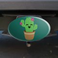 Cute Cactus In Pot With Pink Flowers Oval Tow Trailer Hitch Cover Plug Insert