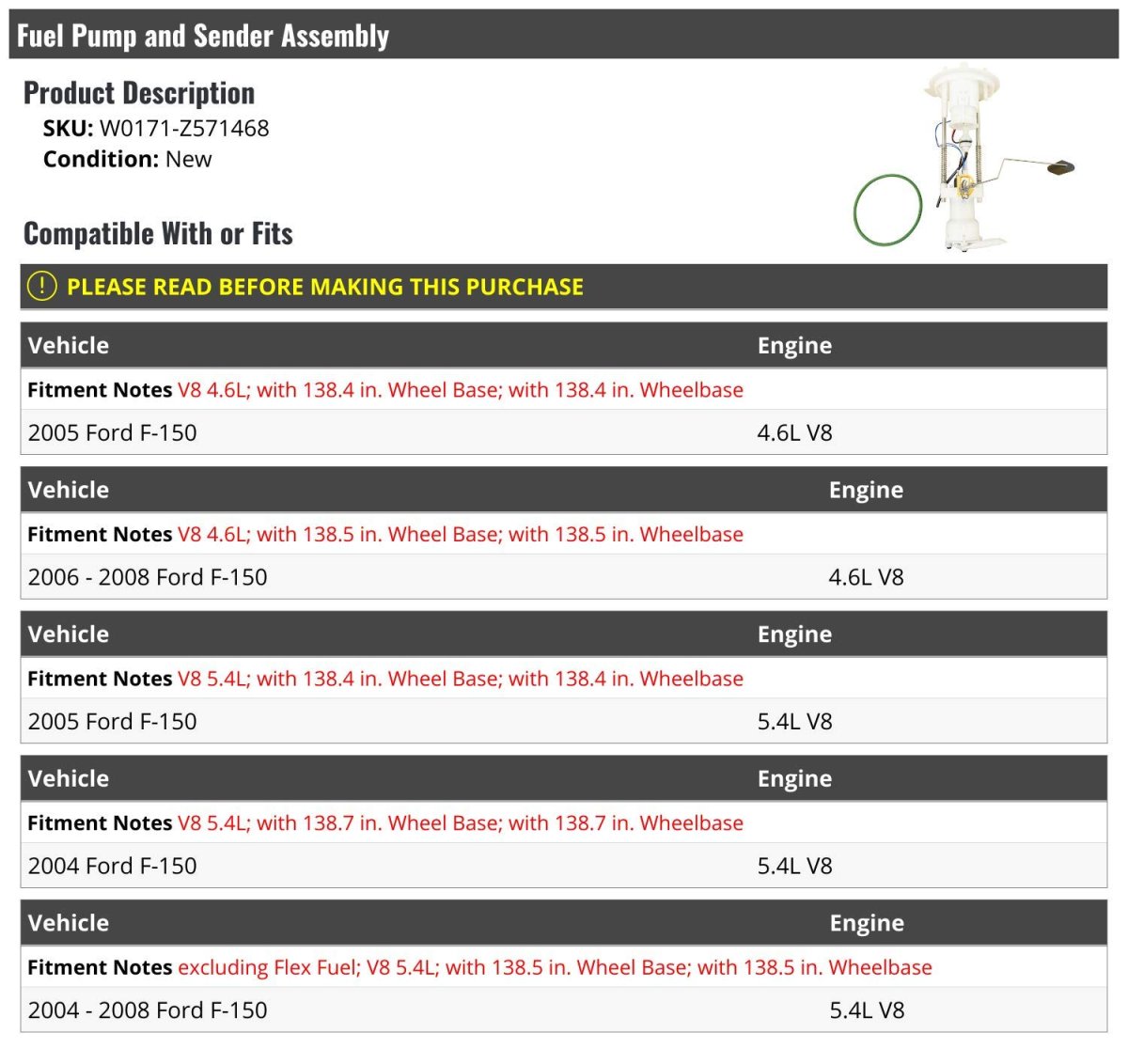 Fuel Pump And Sender Assembly For 2004 2008 Ford F150 4 6l 5 4l V8 Tank Mount Replacement With Hose Barb Inlet Outlet
