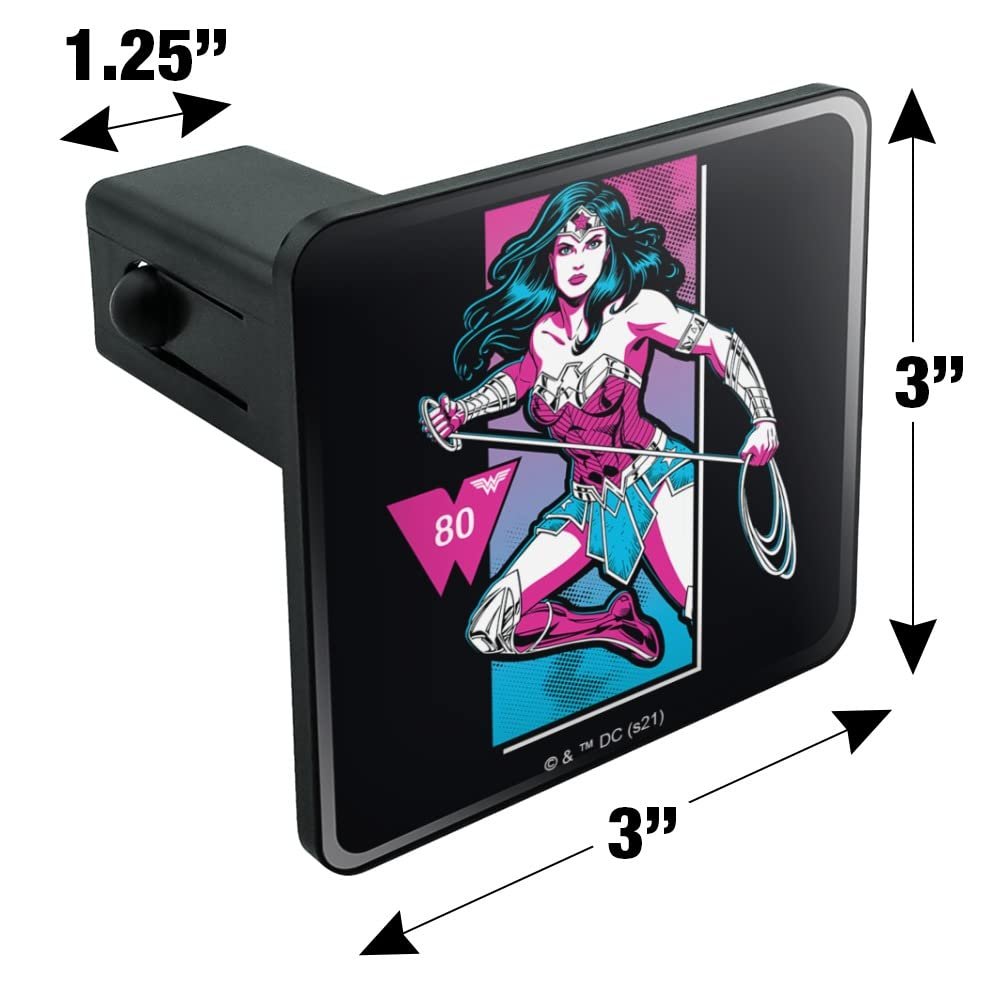 Wonder Woman 80th Pop Tow Trailer Hitch Cover Plug Insert For 1 25 In Receivers Durable Black Abs Plastic With Uv Resistant
