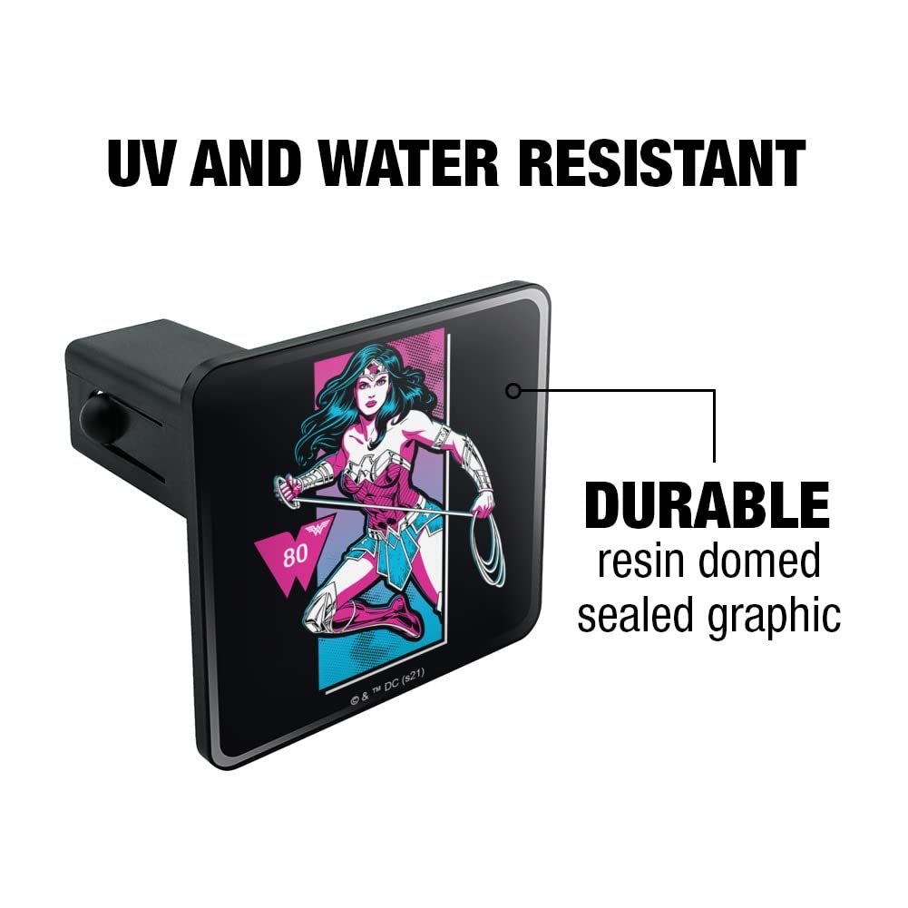 Wonder Woman 80th Pop Tow Trailer Hitch Cover Plug Insert For 1 25 In Receivers Durable Black Abs Plastic With Uv Resistant