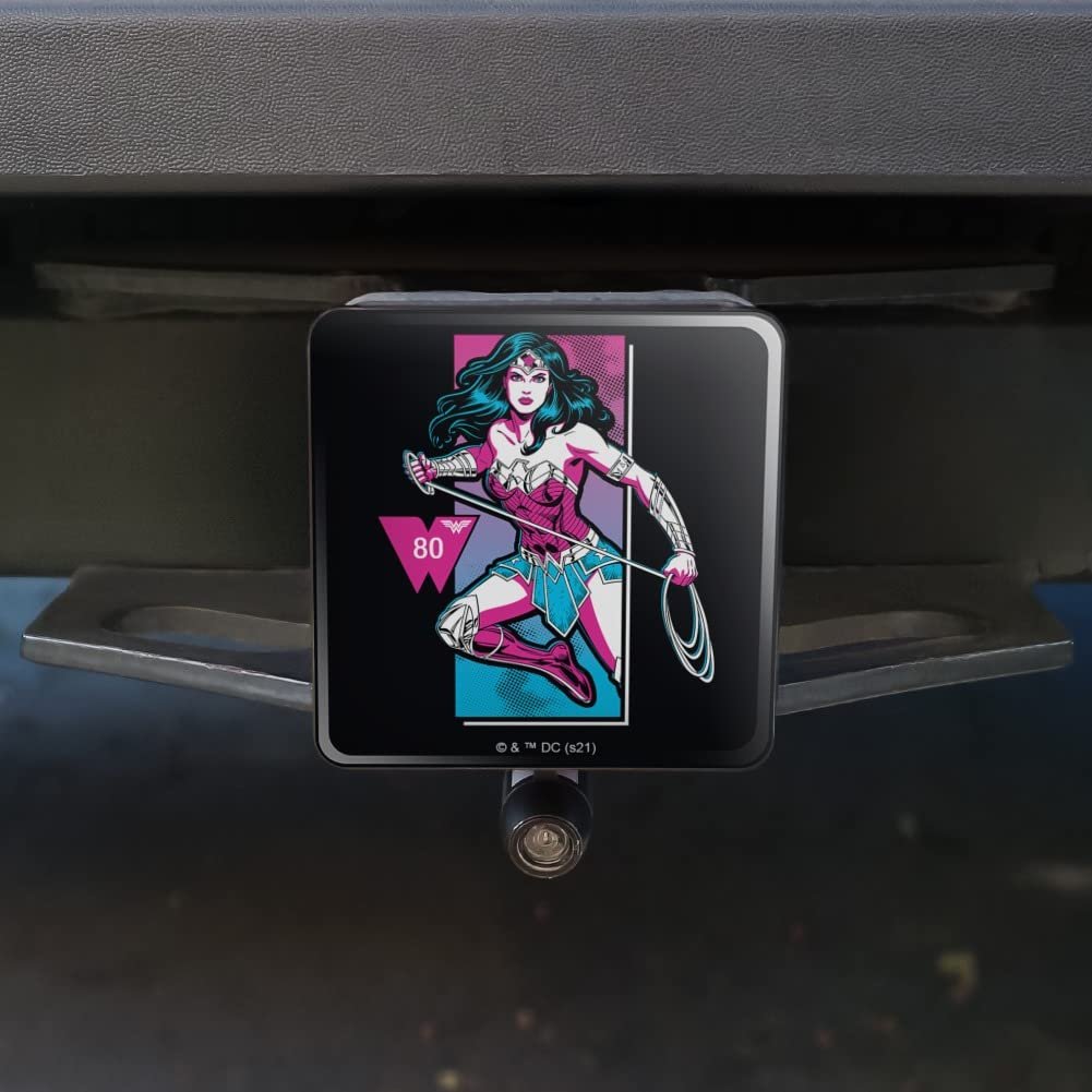 Wonder Woman 80th Pop Tow Trailer Hitch Cover Plug Insert For 1 25 In Receivers Durable Black Abs Plastic With Uv Resistant