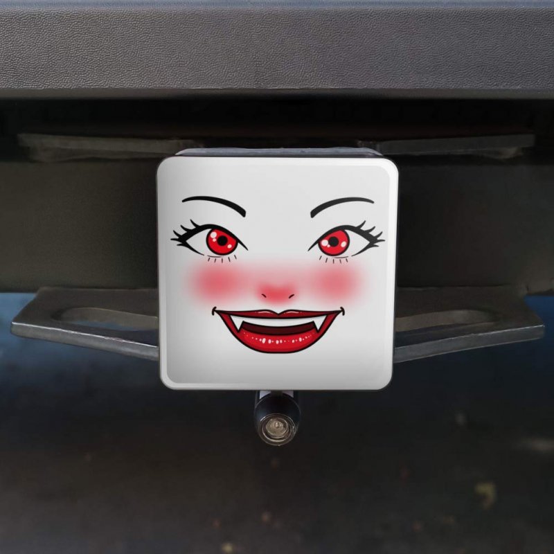 Happy Vampire Girl Smiling Face Tow Trailer Hitch Cover Plug Insert For 1 25 Receivers Black Abs Plastic With Uv Resistant