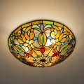 Artzone Tiffany Ceiling Lights Stained Glass 3-lights 16 Inch Flush Mount Light For Bedroom Dining Living Room Entryway Foyer 