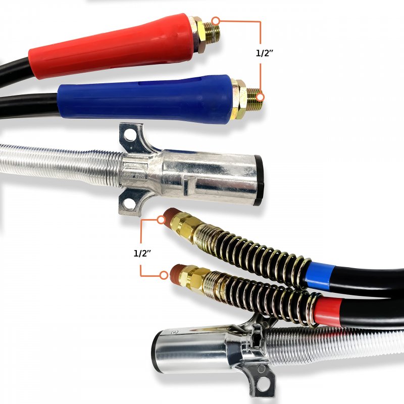 Torque 15ft 3 In 1 Abs Air Power Line Hose Wrap 7 Way Electrical Cable With Handle Grip 25 Tender Spring For Semi Truck Trailer