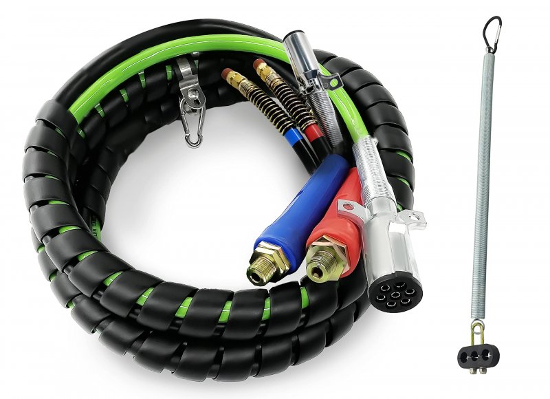 Torque 15ft 3 In 1 Abs Air Power Line Hose Wrap 7 Way Electrical Cable With Handle Grip 25 Tender Spring For Semi Truck Trailer