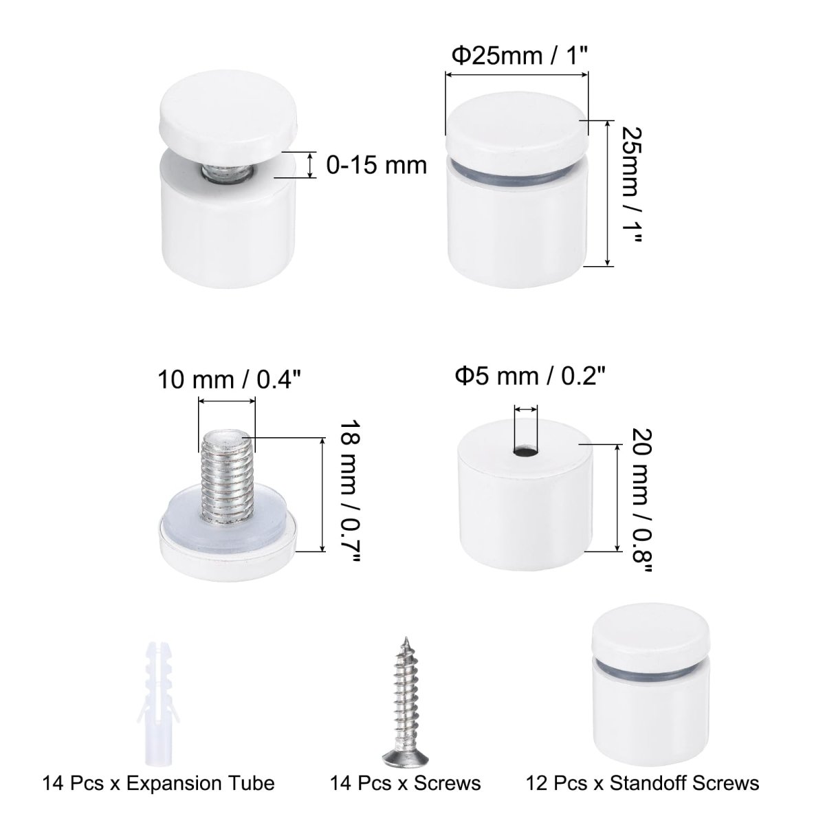 12 Pcs X 1 Standoff Screws Stainless Steel Wall Mount Sign Mounting Hardware Kit With 14pcs For Hanging Acrylic Glass Signs