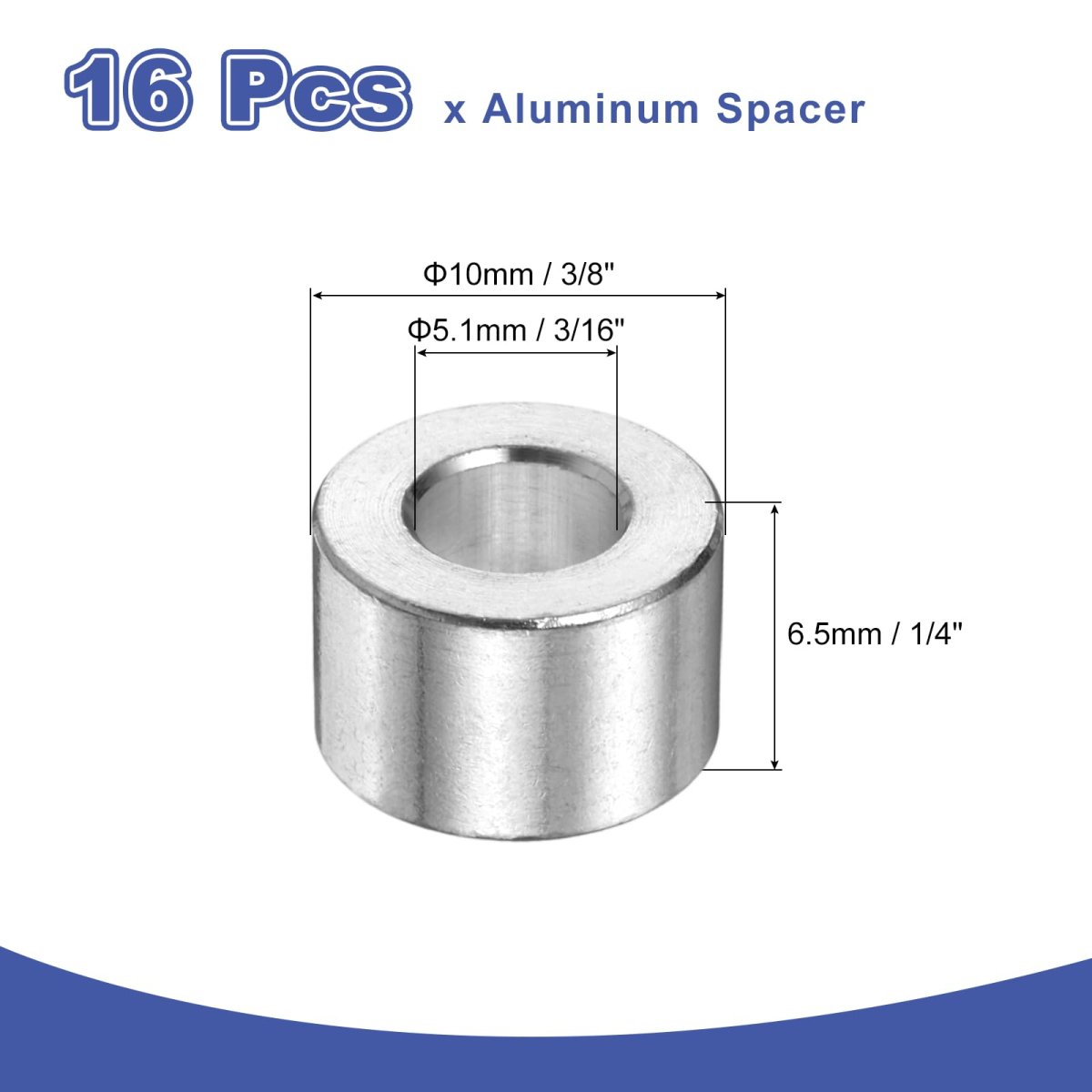 16 Pcs Aluminum Spacer 3 In Id X 8 Od 1 4 Length Round Metal Screw Standoff Bushing Plain Finish Unthreaded For M5 Screws Bolts