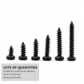 Baluue 1 Box 450pcs Black Pa Round Head Self-tapping Cross Wood Screws Carbon Steel Self Threading Bolts Tapping Metal Tek