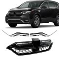 Front Bumper Grille Honeycomb Black Grill With Chrome Trim Decor Set Replacement For 2020 2021 2022 Crv 