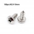 Seroni 100pcs M2 9 10mm 304 Stainless Steel Screws Cross Recessed Round Head Tapping