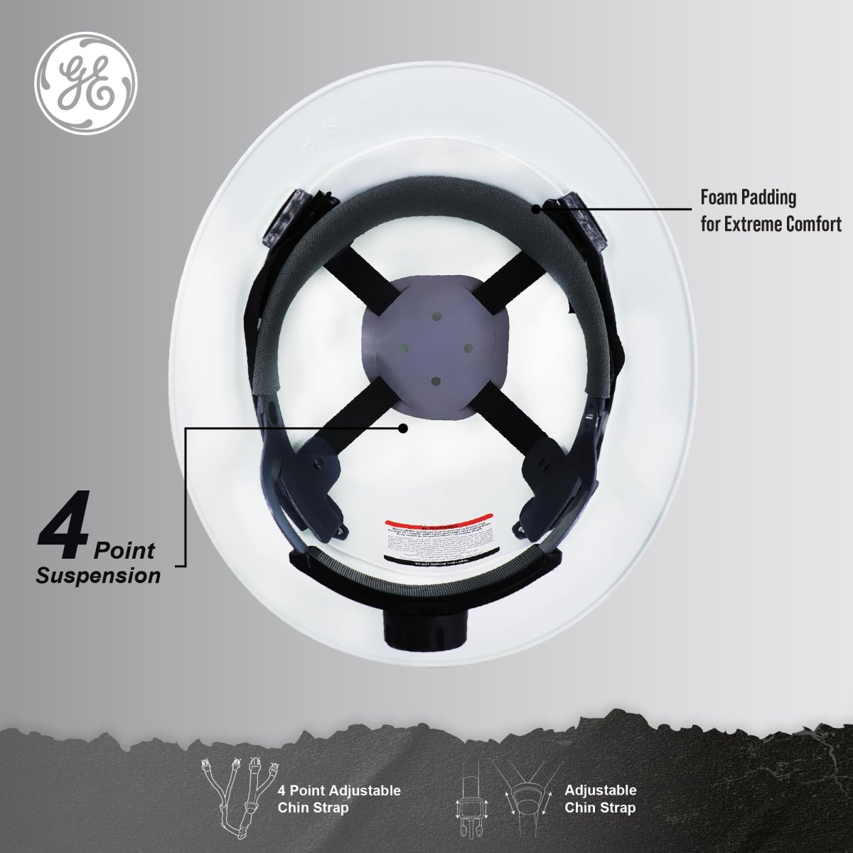 Ge Hard Hat Full Brim Padded 4-point Ratchet Suspension Ansi Z89 1-2014 Safety Hats For Men Impact Resistant Durable