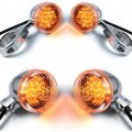 Astra Depot 4pcs Motorcycle Front Rear Amber 20-led Chrome Clear Turn Signal Indicator Blinker Side Marker Light Set