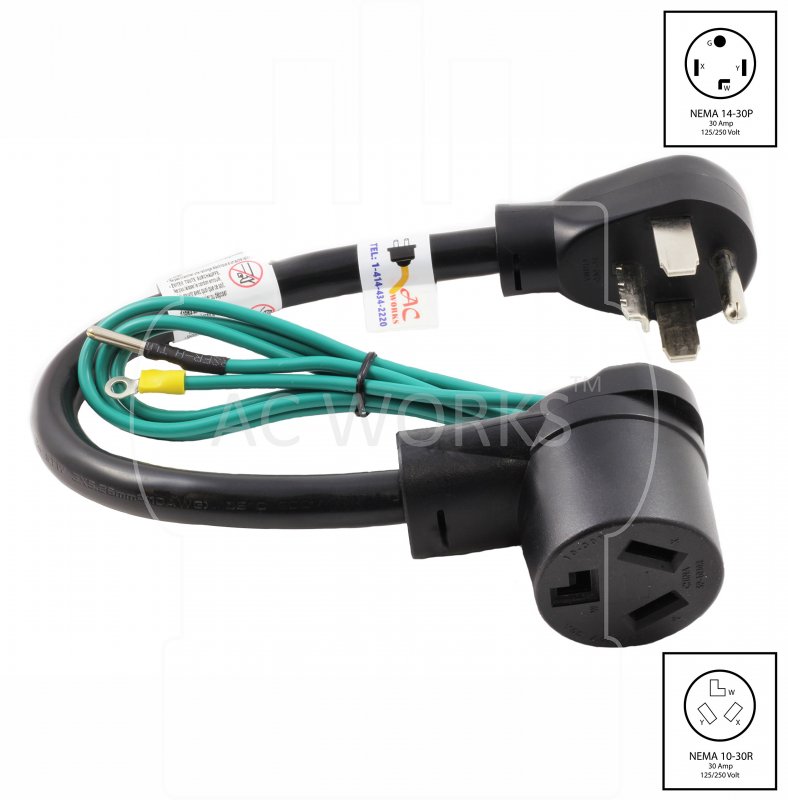 Ac Works 30 Amp 4-prong Dryer Wall Outlet Adapter To 3-prong 30a Plug