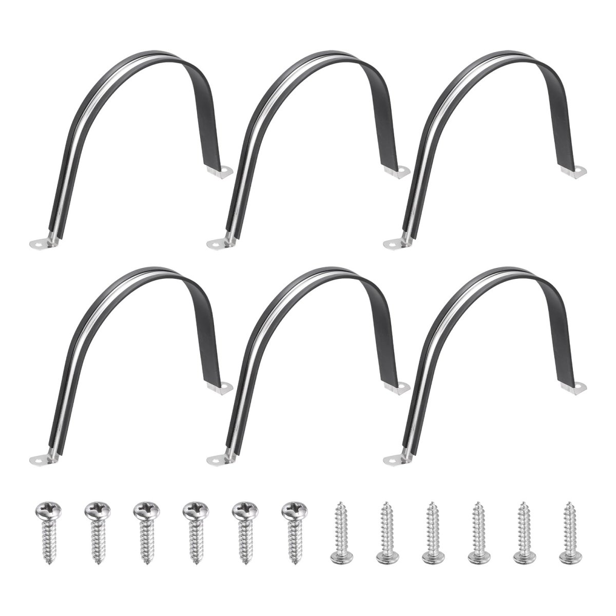 6pcs 150mm 5-15 16 Cable Clamp 304 Stainless Steel Rubber Coated Cushion Insulated Clamps U Holder Pipe Strap With M4x20mm