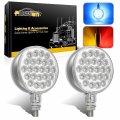Partsam 2pcs Round Double Face Led Turn Signal Marker Lights And Blue Auxiliary Pedestal Post Mount 48 For Truck Trailer Mirror