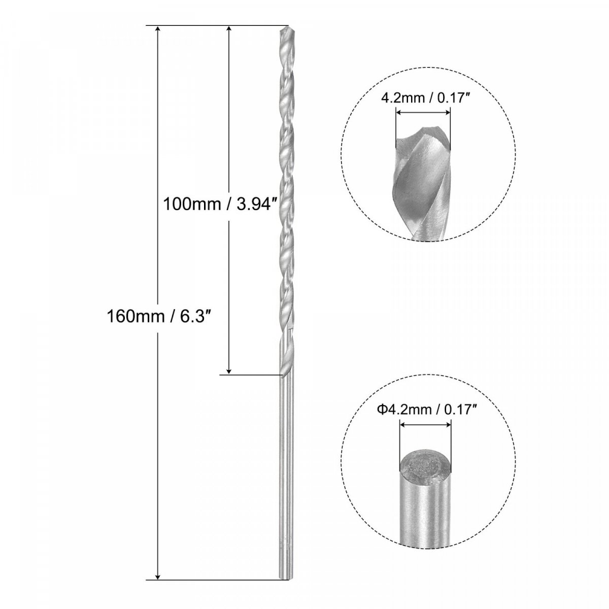 6542 High Speed Steel Straight Shank Twist Extra Long Drill Bit Uncoated 4 2mm Diameter 160mm Length