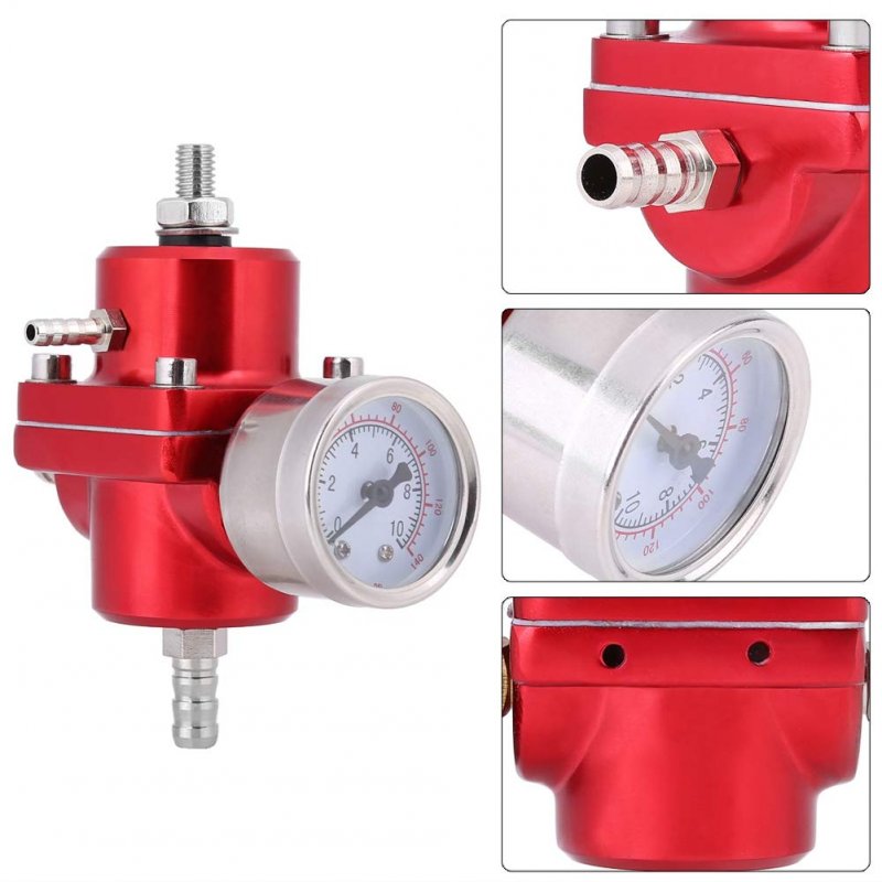 Universal Fuel Pressure Regulator Kit Gas Oil Injection With 0-140 Psi Gauge Adjustable Aluminum Red