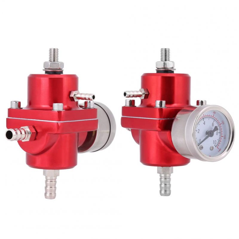 Universal Fuel Pressure Regulator Kit Gas Oil Injection With 0-140 Psi Gauge Adjustable Aluminum Red