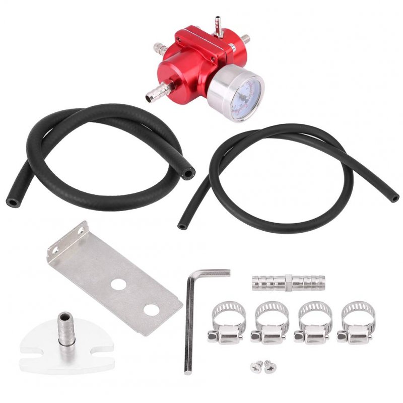 Universal Fuel Pressure Regulator Kit Gas Oil Injection With 0-140 Psi Gauge Adjustable Aluminum Red