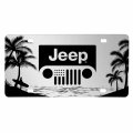 Ipick Image Compatible With Jeep Grill Logo On Beach Ocean Palm Trees Graphic Brush Silver Aluminum Front License Plate
