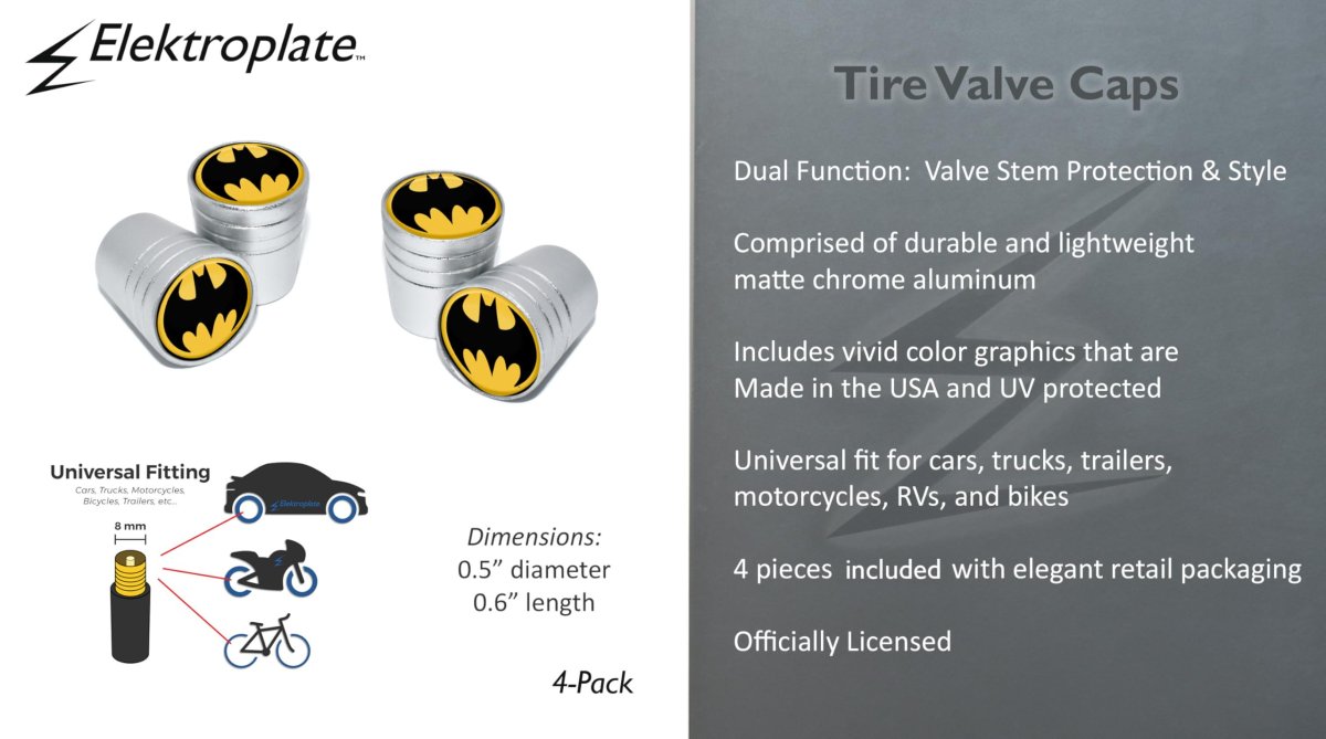 Dc Comics Batman Matte Chrome Aluminum Tire Valve Stem Caps Universal Fit For Cars Bikes Trucks Rvs Motorcycles Trailers Pack