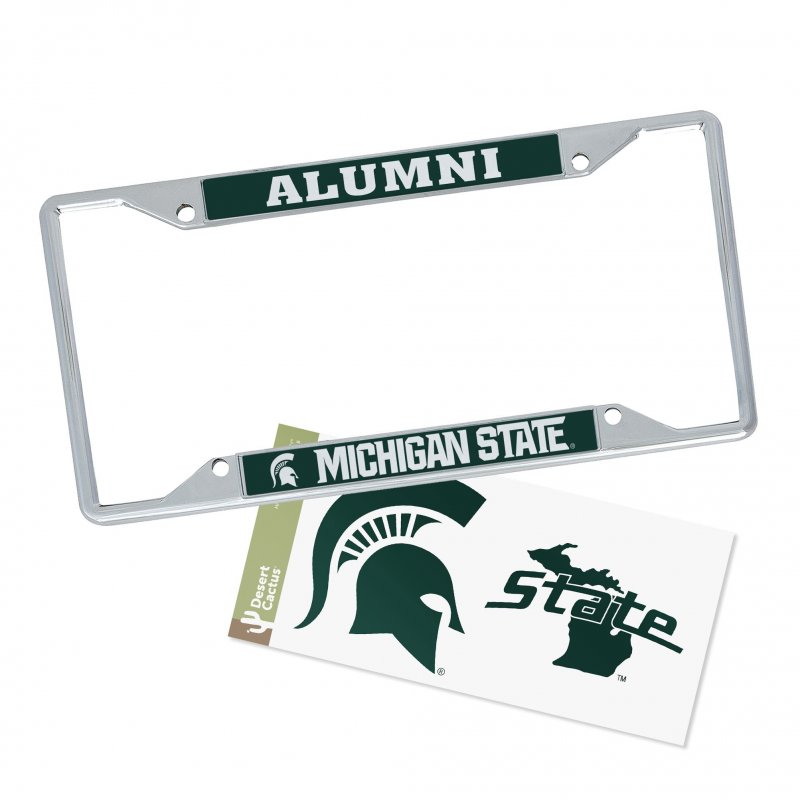 Michigan State University Metal License Plate Frame And Sticker Alumni Combo Officially Licensed Zinc Alloy Universal Fit For